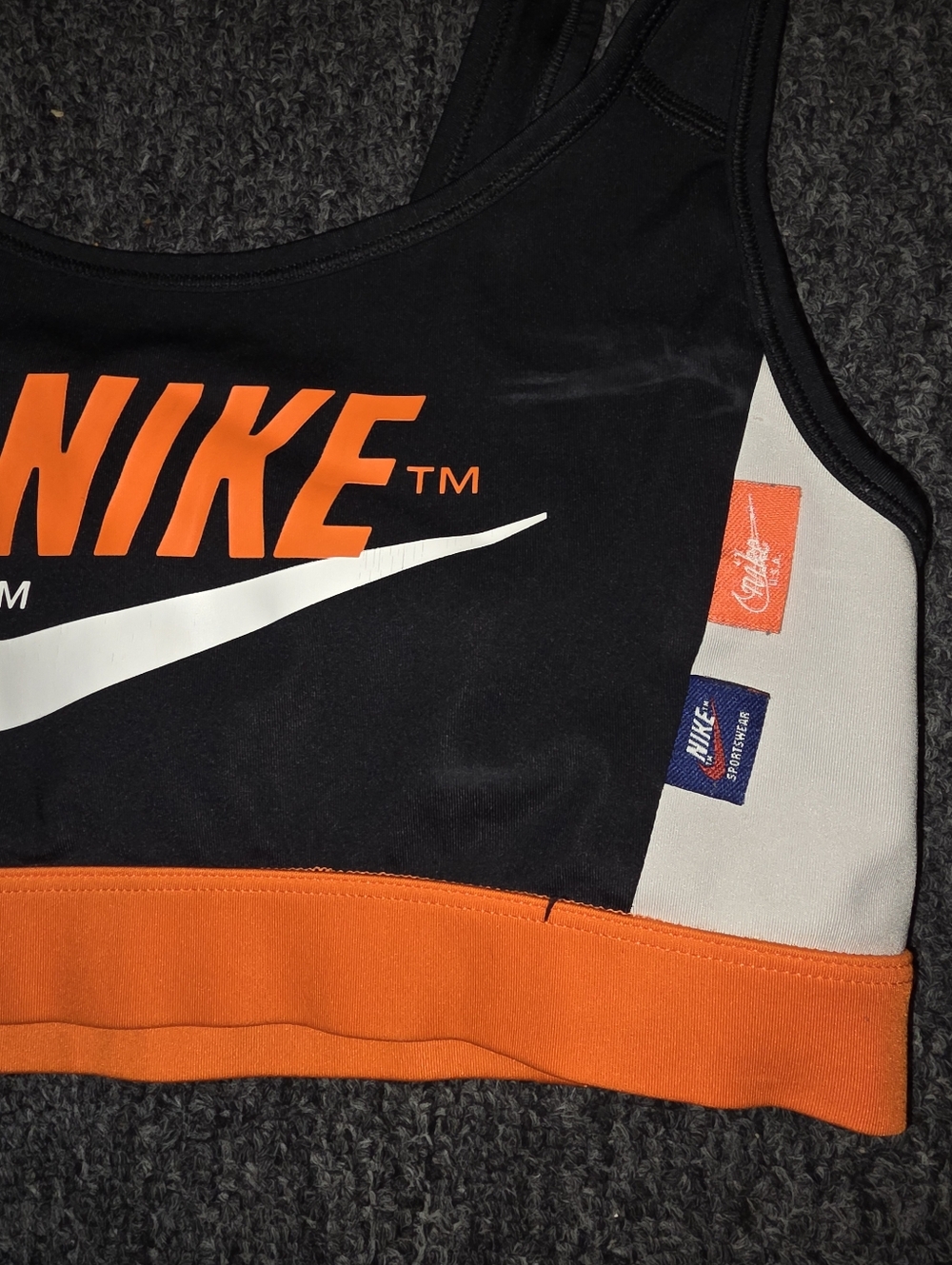 Nike Black & Orange Sports Bra with White Swoosh - Picture 2 of 3